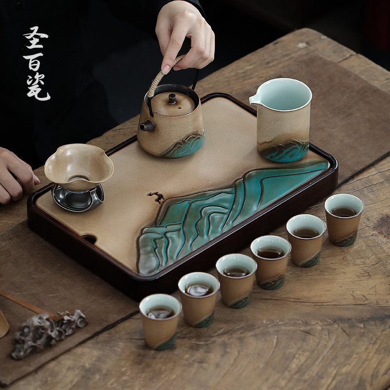 窑变釉功夫茶具套装办公室会客家用客厅高档泡茶壶茶盘整套礼盒装