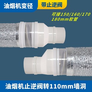 160止逆阀转110PVC管同心变径大小头油烟机排烟管150/170/180软管