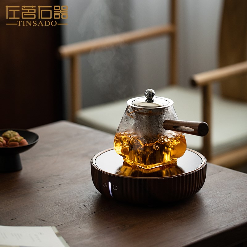 左茗右器加厚侧把玻璃壶茶水分离套装耐热煮茶器黑晶炉防烫泡茶壶