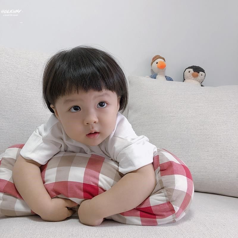 丸子妹抱枕长条格子靠垫露营出行背带便携睡觉安抚枕头午睡学生