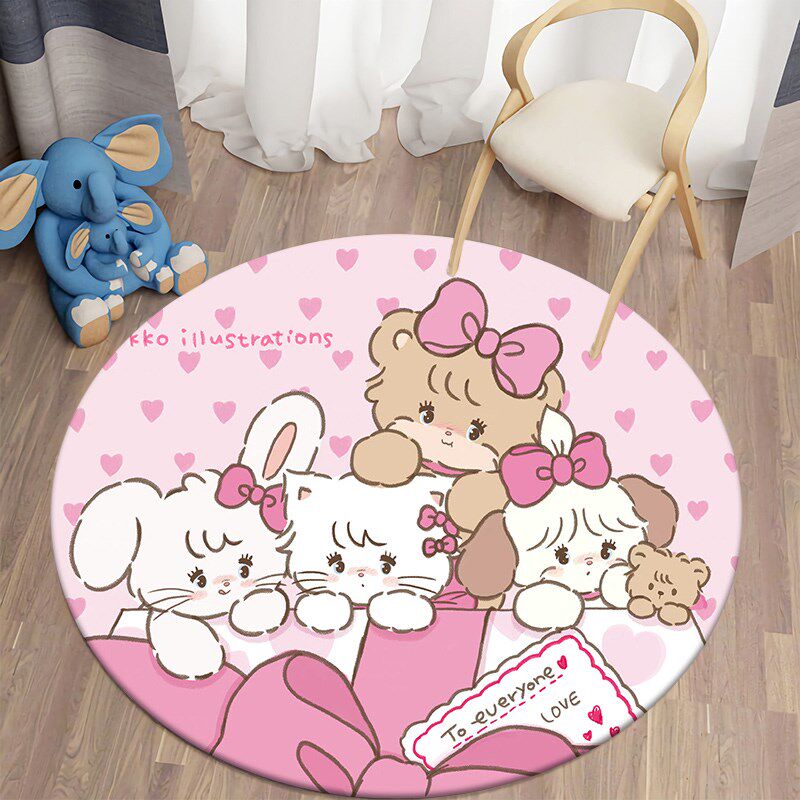 mikko卡通圆形皮革地垫可擦洗免洗PVC防水防滑儿童学习椅转椅垫子