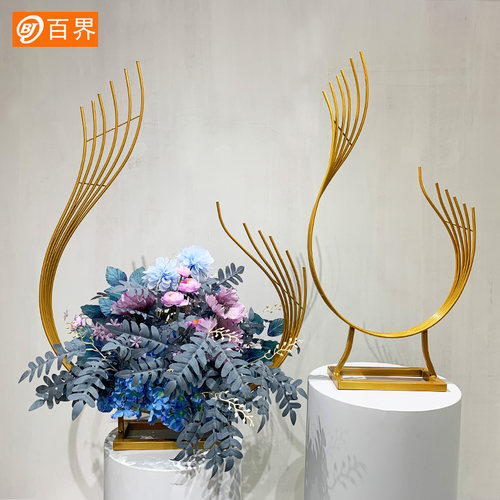 新款婚庆道具铁艺花器婚庆桌花插花摆件婚礼现场舞台布置t台路引