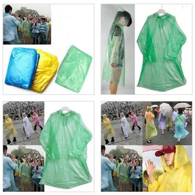 5-50pcs Disposable Rain Ponchos Raincoat with Hood Adults Em