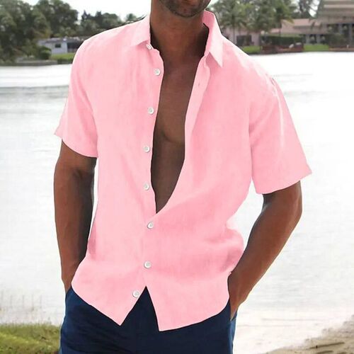 Fashion 2023 Summer Cotton Linen Shirts For Men Casual Short