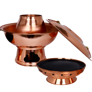 单氏加厚纯紫铜烤涮一体铜火锅炉 煎涮烤肉铜锅 两用铜火锅打边炉