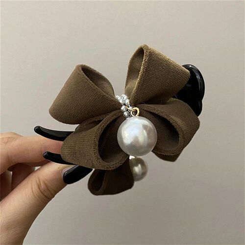 Pearl Bow Hairpin Sweet Plush tail Fixed Hair Claw Oversize