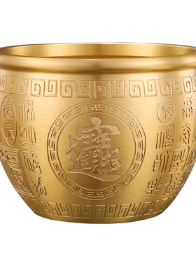 招财进宝百福铜缸聚宝盆纯黄铜米缸客厅摆件聚财小铜盆存钱罐桌面