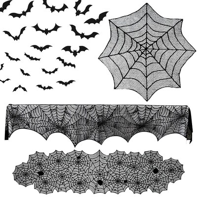 Halloween Decoration Lace Spider Web Skeleton Skull Tableclo