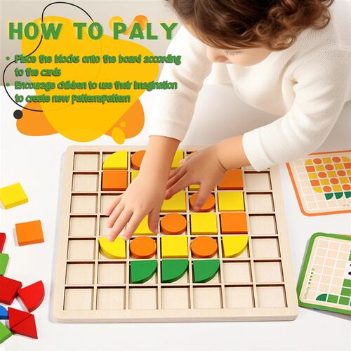 Mosaic Shape Wooden Pattern Blocks Puzzle  Educational toys