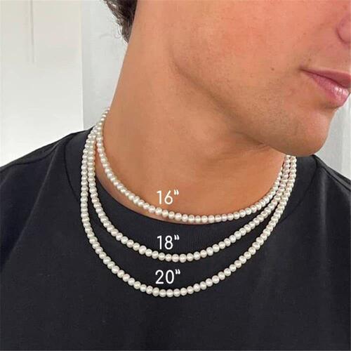 Pearl Necklace Men Simple Handmade Strand Bead Necklace  New
