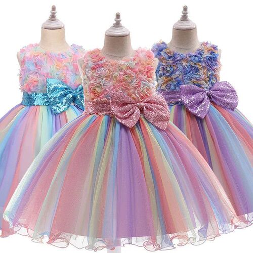 2-12Y Girl Summer Lace Princess Dress Children Floral Gown D