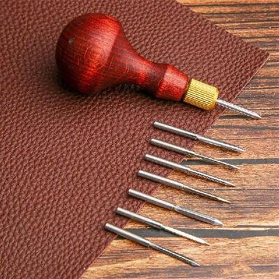 1Set+DIY+Leather+Punch+Awl+Wood+Handle+Replaceable+Needle