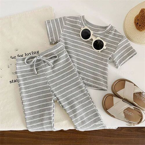 Summer Girls Fashion Striped Sets Childrens Short-Sleeved R