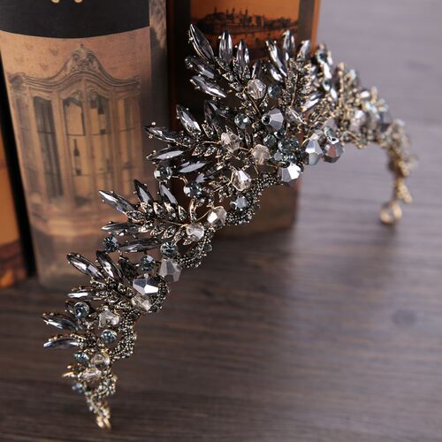 rendy Wedding Crown Baroque Black Rhinestone Crystal Bridal