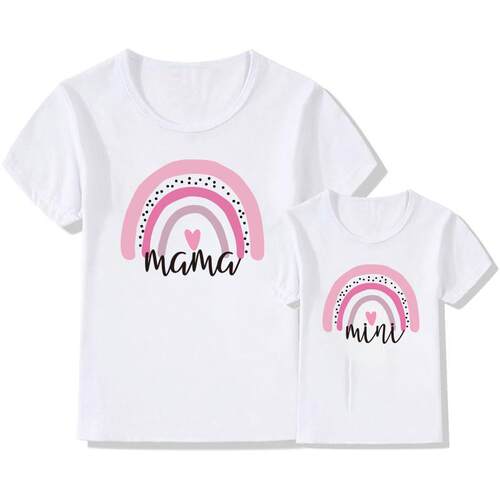 1pc Fashion  Mama and Mini Rainbow print Family Matching T-s