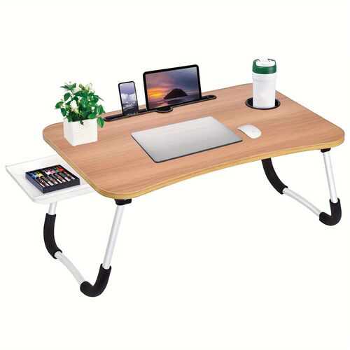 Laptop Bed Table Foldable Lap Table with Cup Holder Drawer T