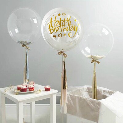 1Pc 20inch Transparent Balloon with Sticker Happy Birthday B