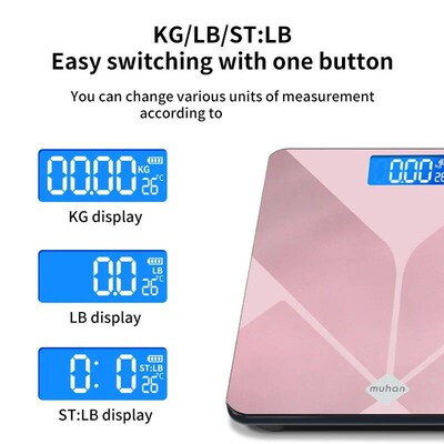 Pink Digital Bathroom Scale for Body Weight, Smart Scale wit