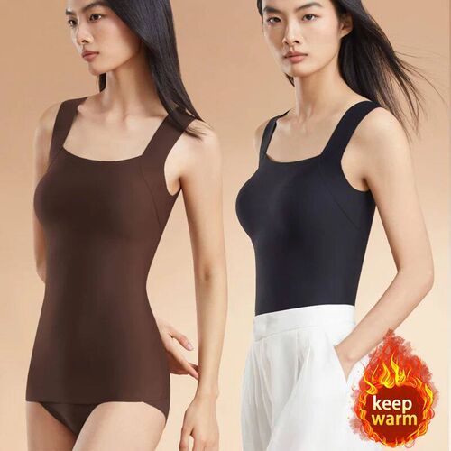 Womens Thermal Vest Padded Chest Thickened Fleece-Lined Tan