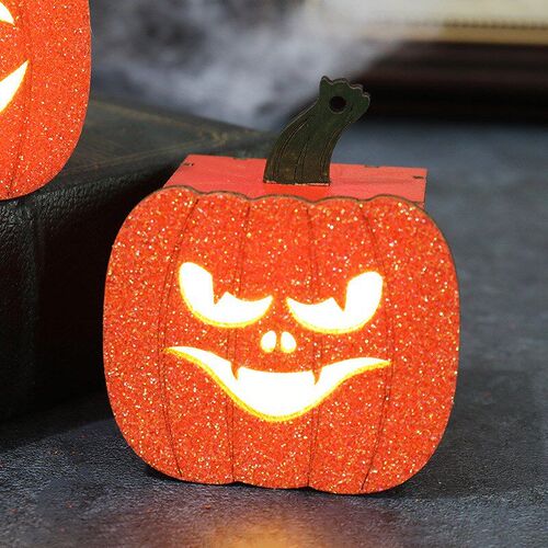 LED Pumpkin Lantern Halloween Decoration Wooden Ghost Face P