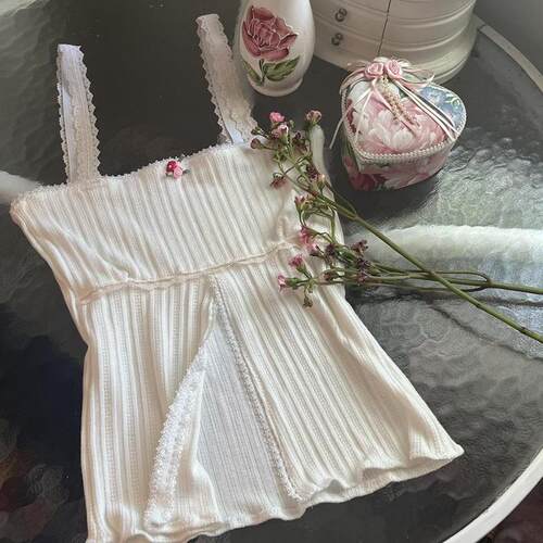 Cottage 90s Vintage Lace Trim Crop ops Fairy Retro Grunge Y2