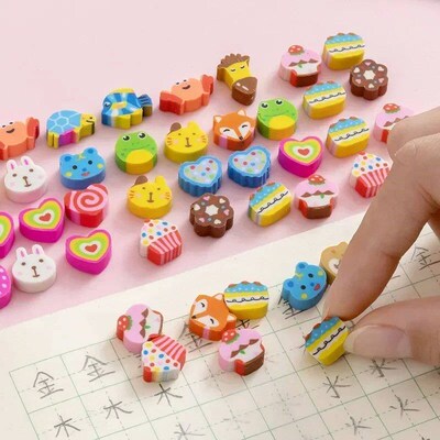 50ps/bag Cute Fruits Animals Erasers  Rubber Erasers for Pen