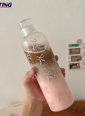 1pcs 500ML Kawaii Bow Plastic Water Bottle With Time Scale T