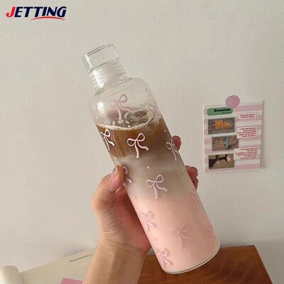 1pcs 500ML Kawaii Bow Plastic Water Bottle With Time Scale T
