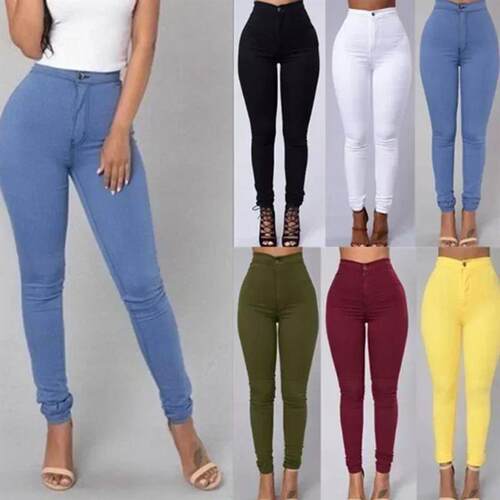 Solid Color Skinny Jeans Woman White Black High Waist Render