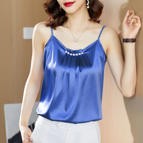 Korean Silk Women Tops Satin Blouses for Women Beading Silk