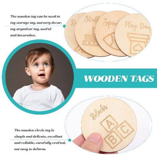 16 Pcs Wooden Discs Tag for Toys Organization Round Circle