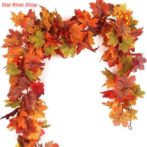1PCS Autumn Christmas Wreath Hanging Vine Maple Leaf Garland