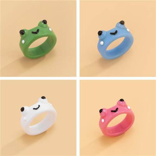 Cute Smile Frog Resin Rings For Women Girls Funny Cartoon Be