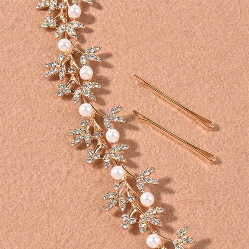 AiliBride Pearl Crystal Headband Wedding Hair Vine Tiara Hea