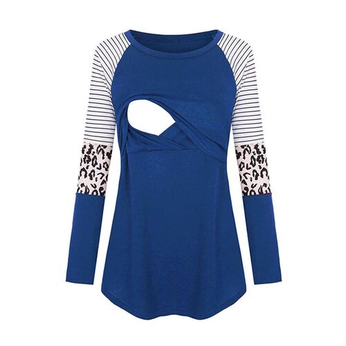 Women Maternity Long Sleeve Nursing Patchwork Color Tops Bre