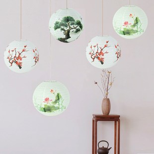Pine/lotus/Plum Blossom Round Paper Lantern Lamp Shade Japan
