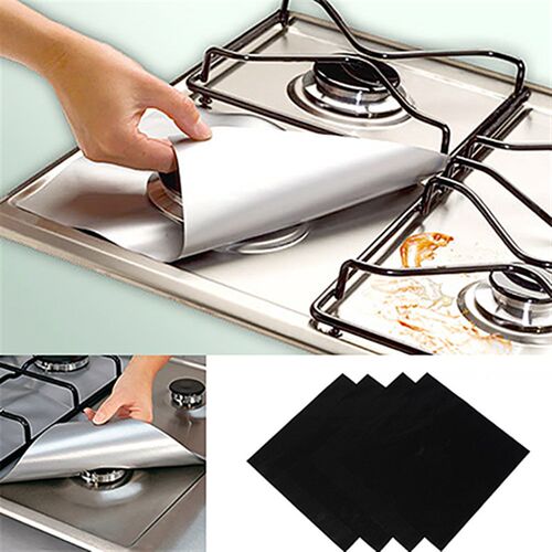 4 Pcs Square Foil Gas Hob Protector Liner Reusable Easy Clea