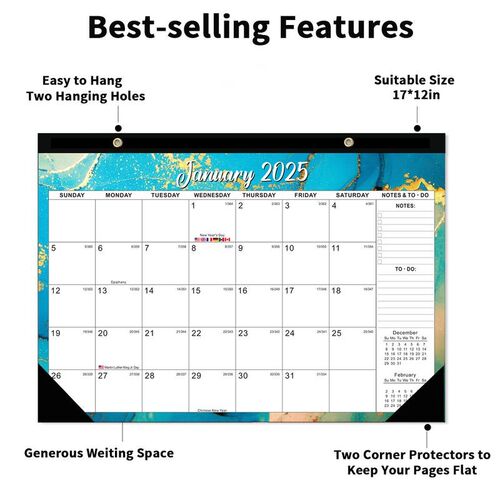 2025-2026 Calendar 18 Months Large Academic Desk Calendar Ru