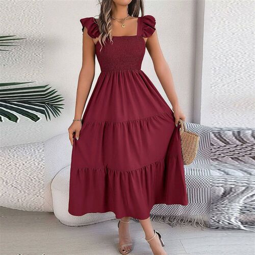 2024 Summer Solid Tank Long Dress For Women Square Collar