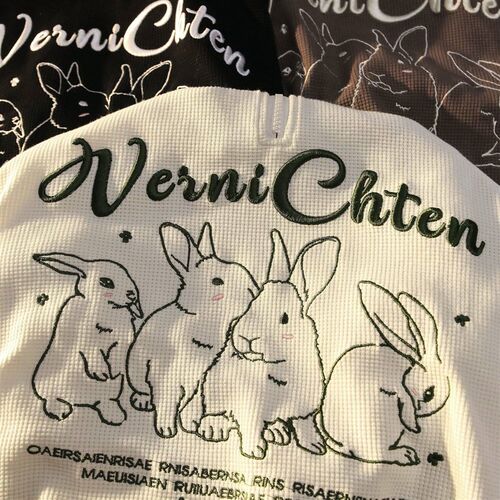 Milk rabbit embroidered waffle POLO collar sweater womens 2