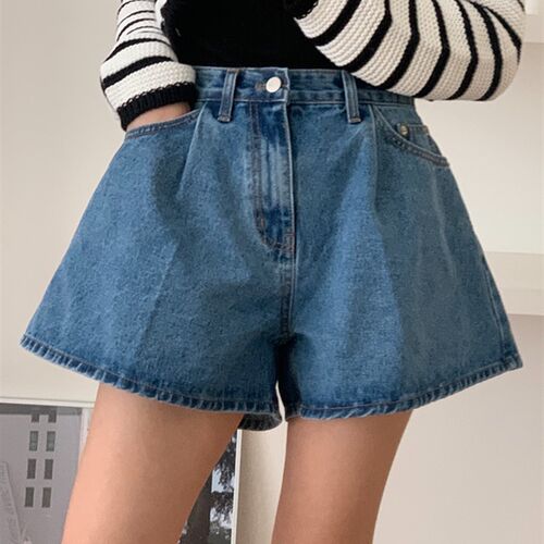 REALEFT 2023 New High Waist Washed Womens Denim Wide Leg Sh