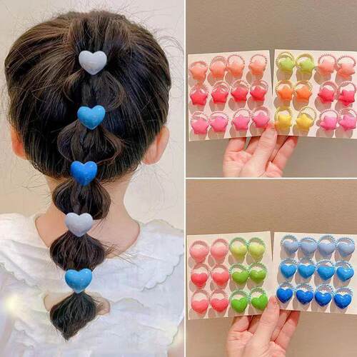 12PCS Lovely Candy Colored Heart-shaped Girls Elastic Hair B