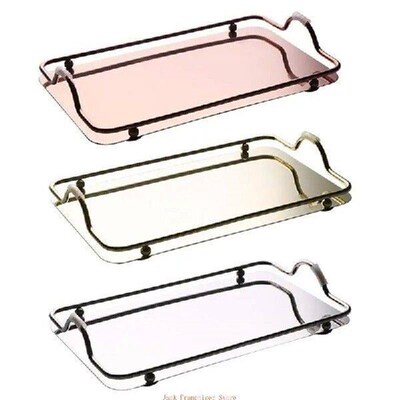 Nordic Rectangular Stainless Steel Mirror Tray with Handles