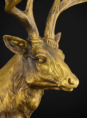 鹿摆件客厅黄铜一鹿高升吉祥福鹿生财有鹿玄关装饰工艺品大号铜鹿