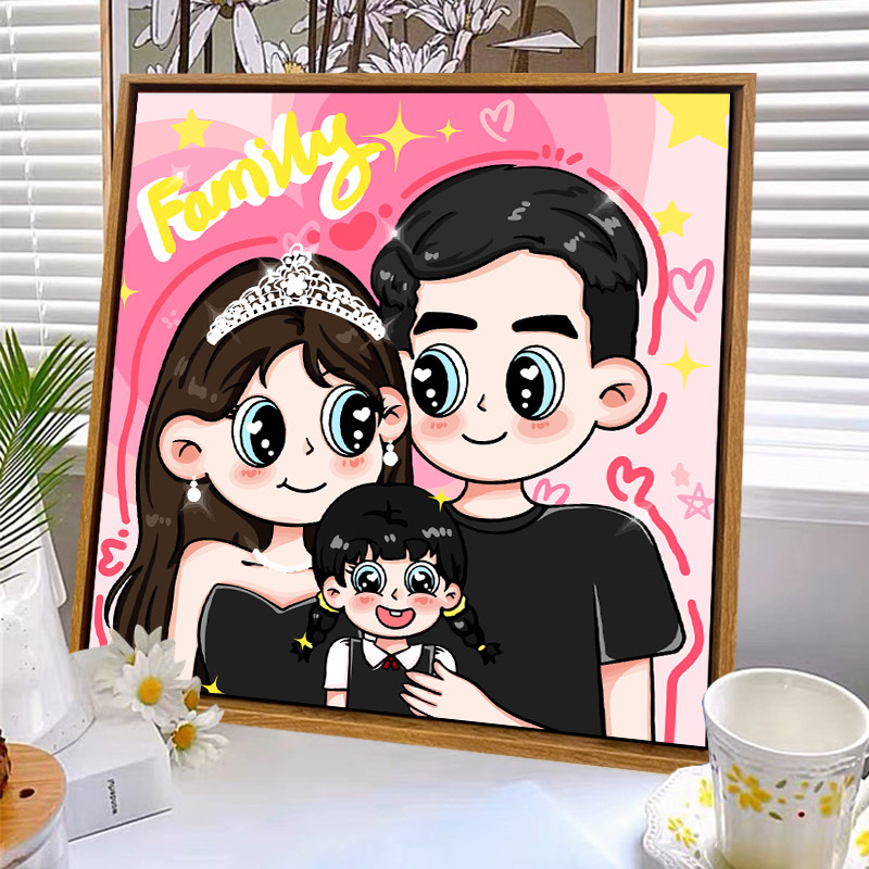可爱卡通星蝶亲子diy数字油画一家三口手工手绘油画画客厅装饰画,家居饰品,DIY/数字油画,淘宝优惠券,粉丝福利购,淘宝优惠卷