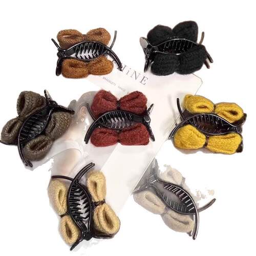 Knit Bow Bun Clamp for Women Hair Clip Accessories Autumn Wi