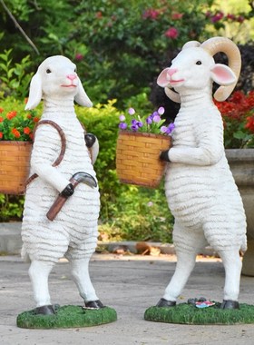 园林景观小品玻璃钢卡通绵羊花缸摆件花园庭院草坪动物花盆装饰品