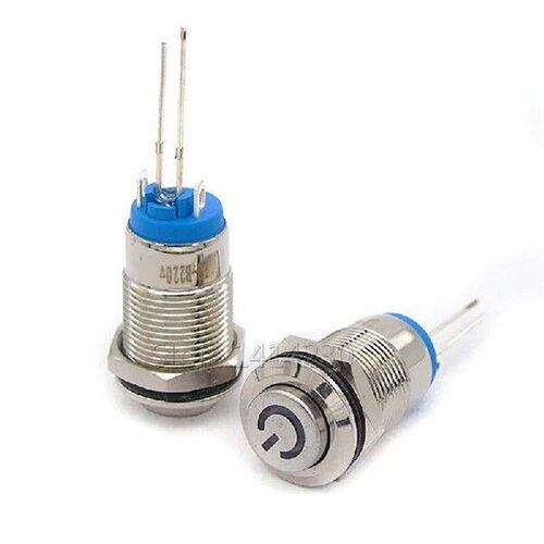 1PC 12mm 2Pin Metal Self-Locking Button Switch Blue LED