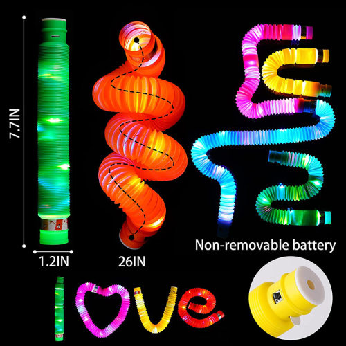 6pc Pull Push tube led light fidget toy发光带灯伸缩吸管玩具