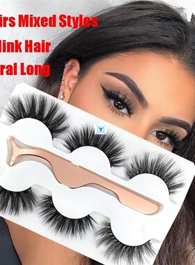 3 pairs 6D Mink False Eyelashes With Tweezer Crisscross